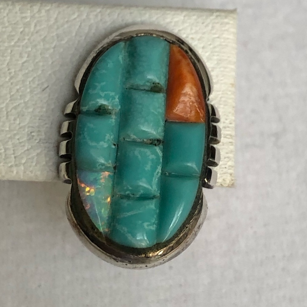 Santa Fe Style Turquoise, Orange Spiny Oyster & Opal Earrings